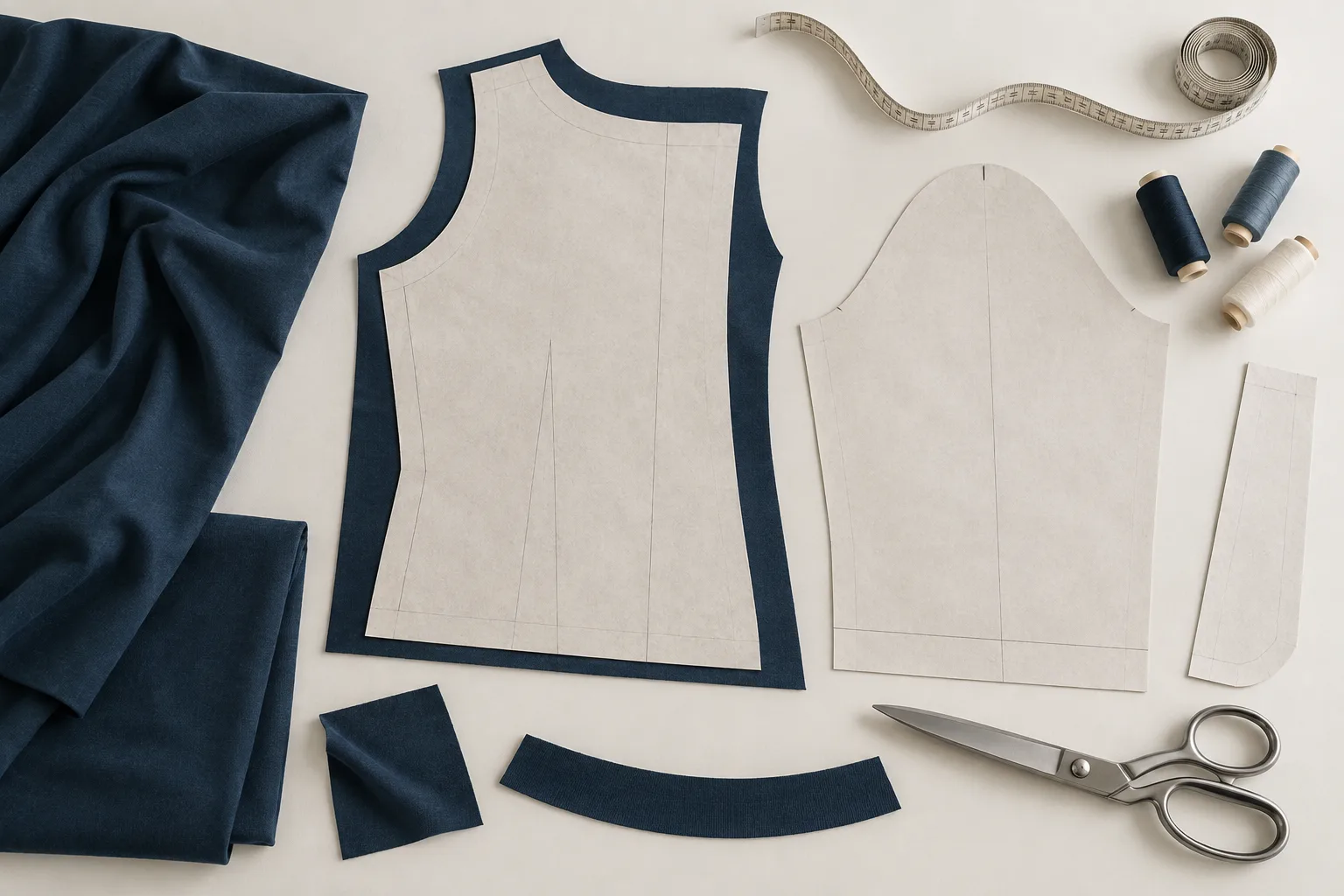 AI illustration of a garment sampling table; not the Tianyi sample room